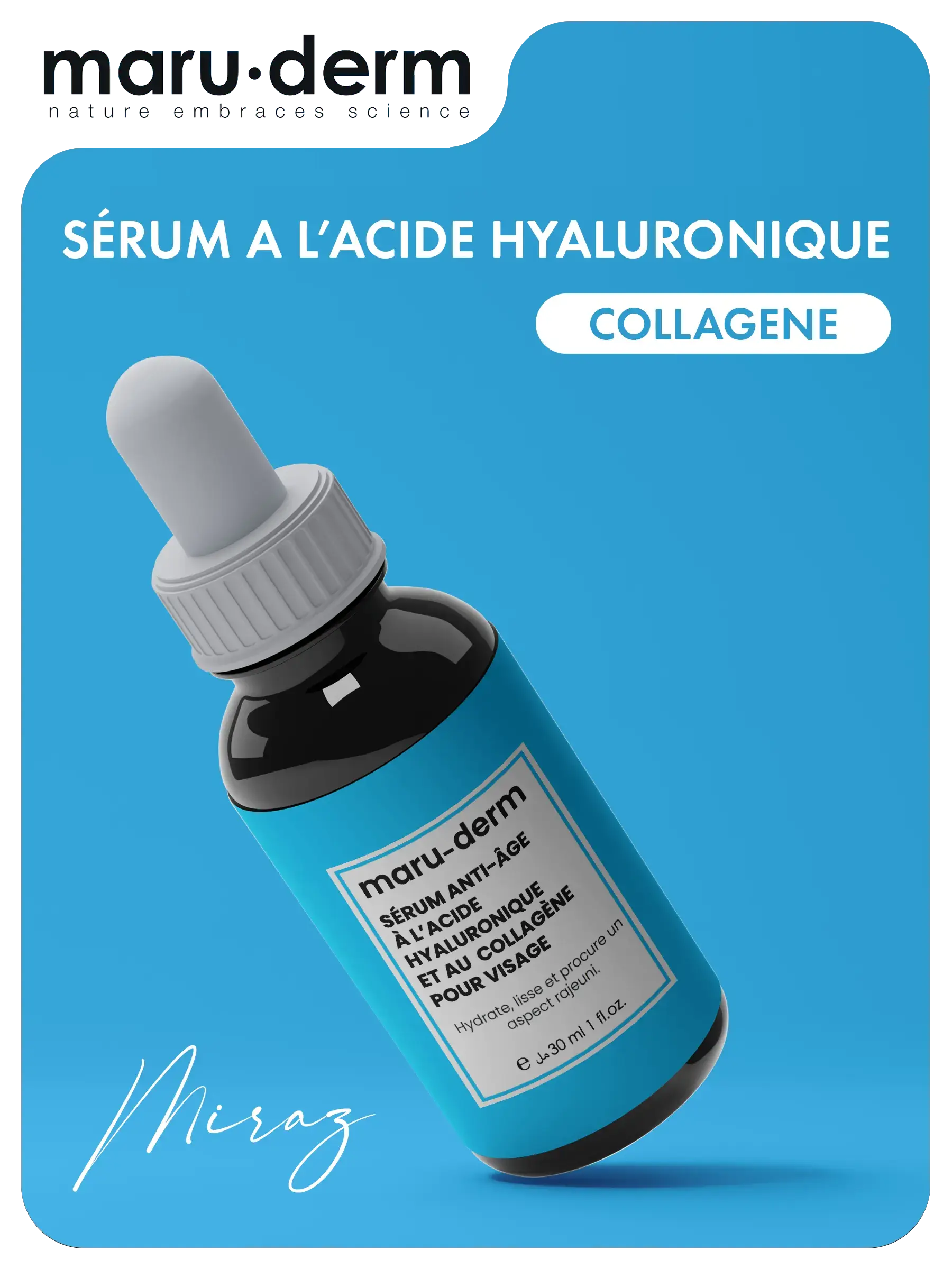 Flacon de serum collagene acide hyaluronique hydrolyses Maru Derm avec pipette