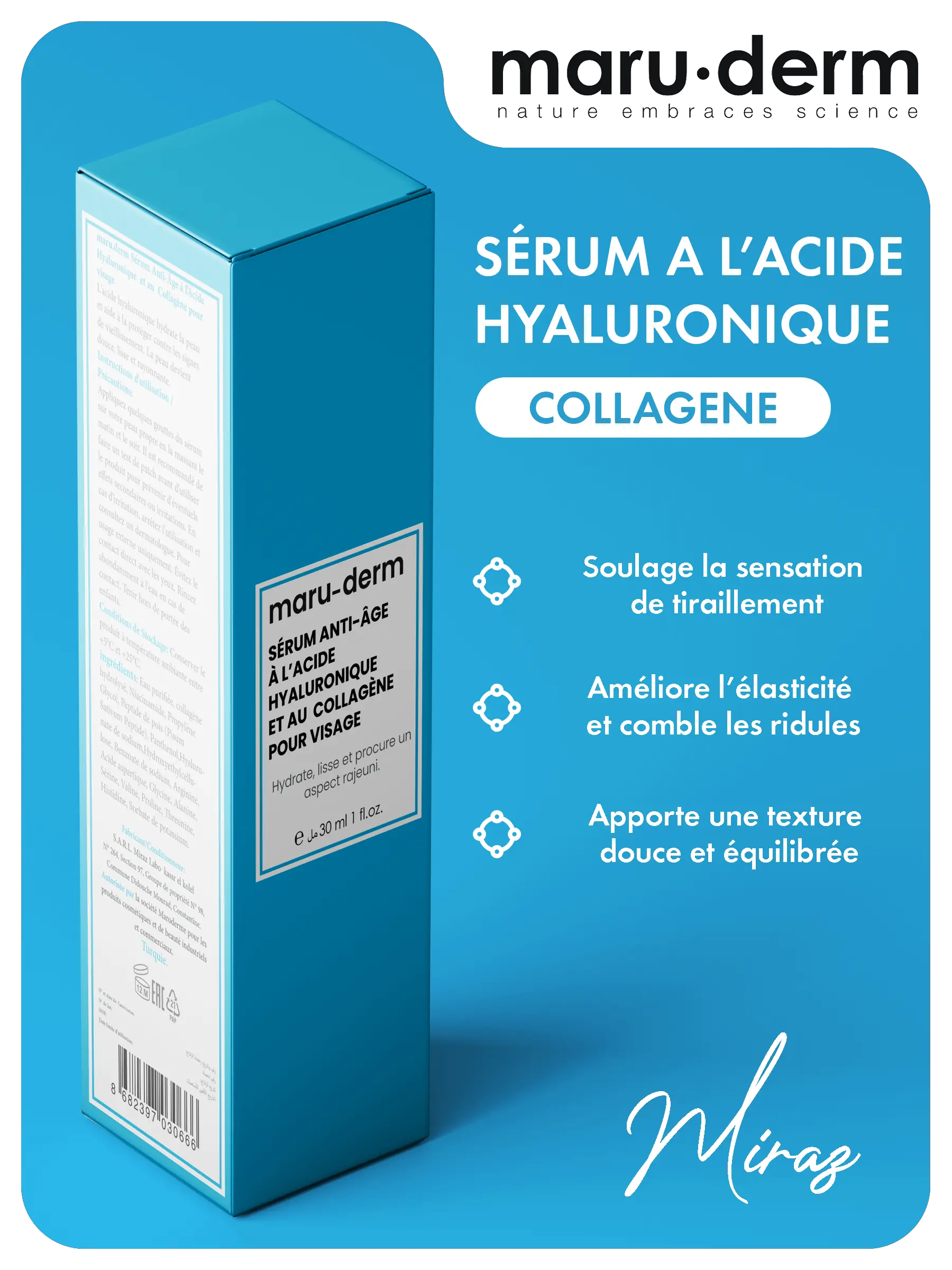 Femme appliquant le serum collagene acide hyaluronique hydrolyses sur le visage
