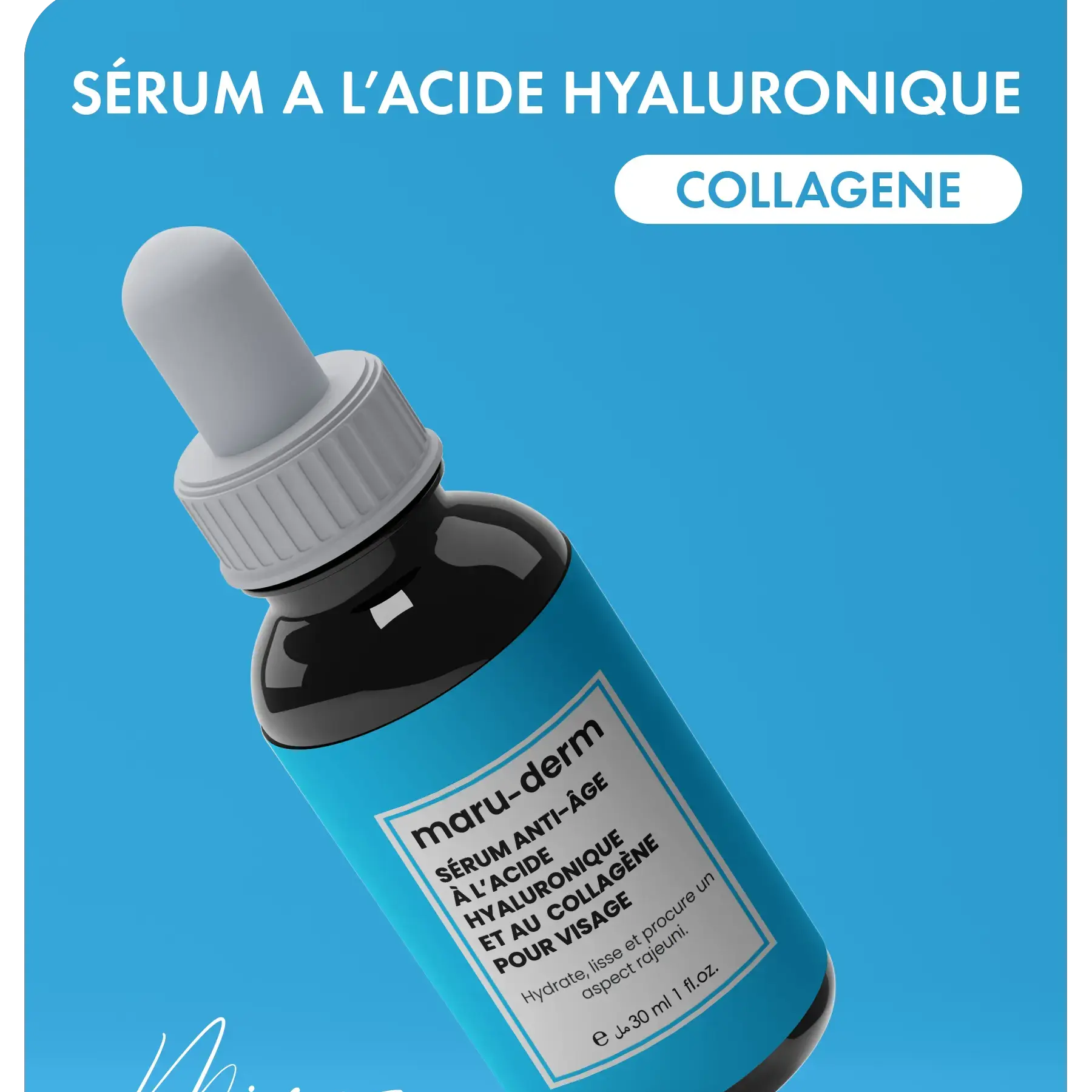 Flacon de serum collagene acide hyaluronique hydrolyses Maru Derm avec pipette