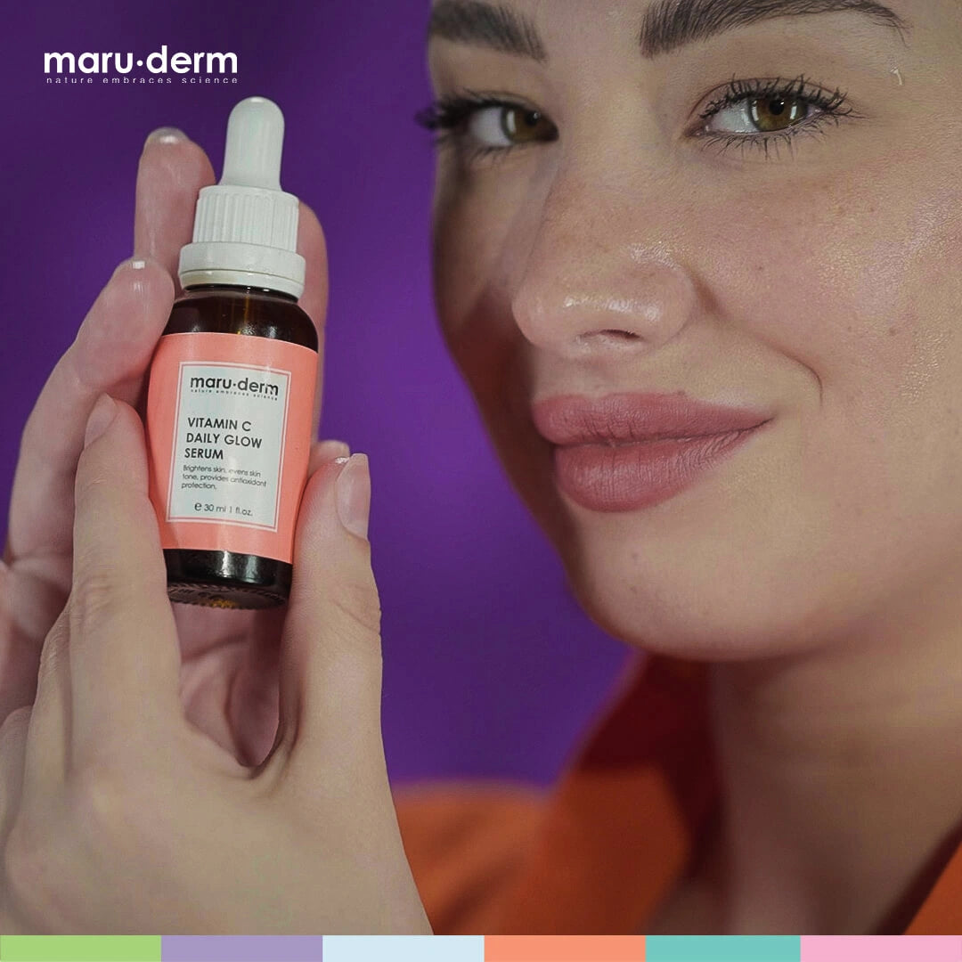 Avant et après utilisation du serum vitamin c maruderm montrant une peau revitalisée