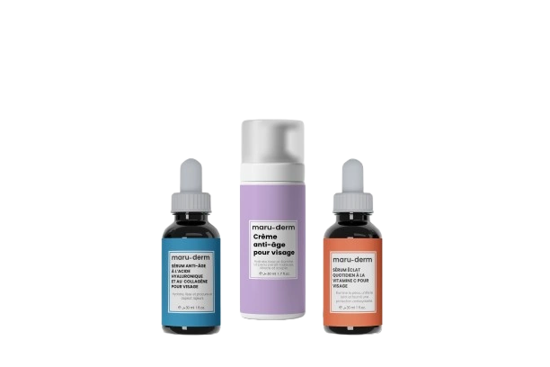 Femme appliquant le sérum marudermpack pour hydratation et réparation de la peau