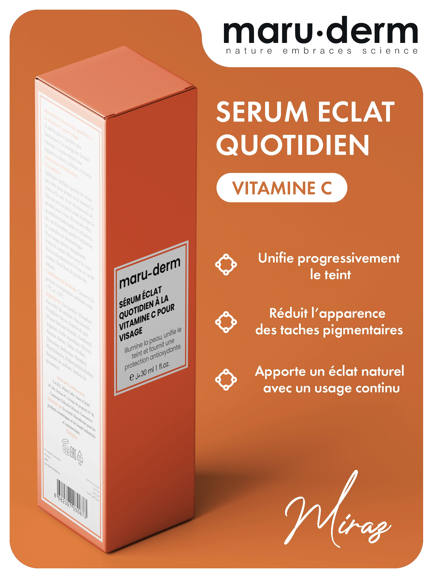 Femme appliquant le serum vitamin c maruderm sur le visage pour un teint éclatant